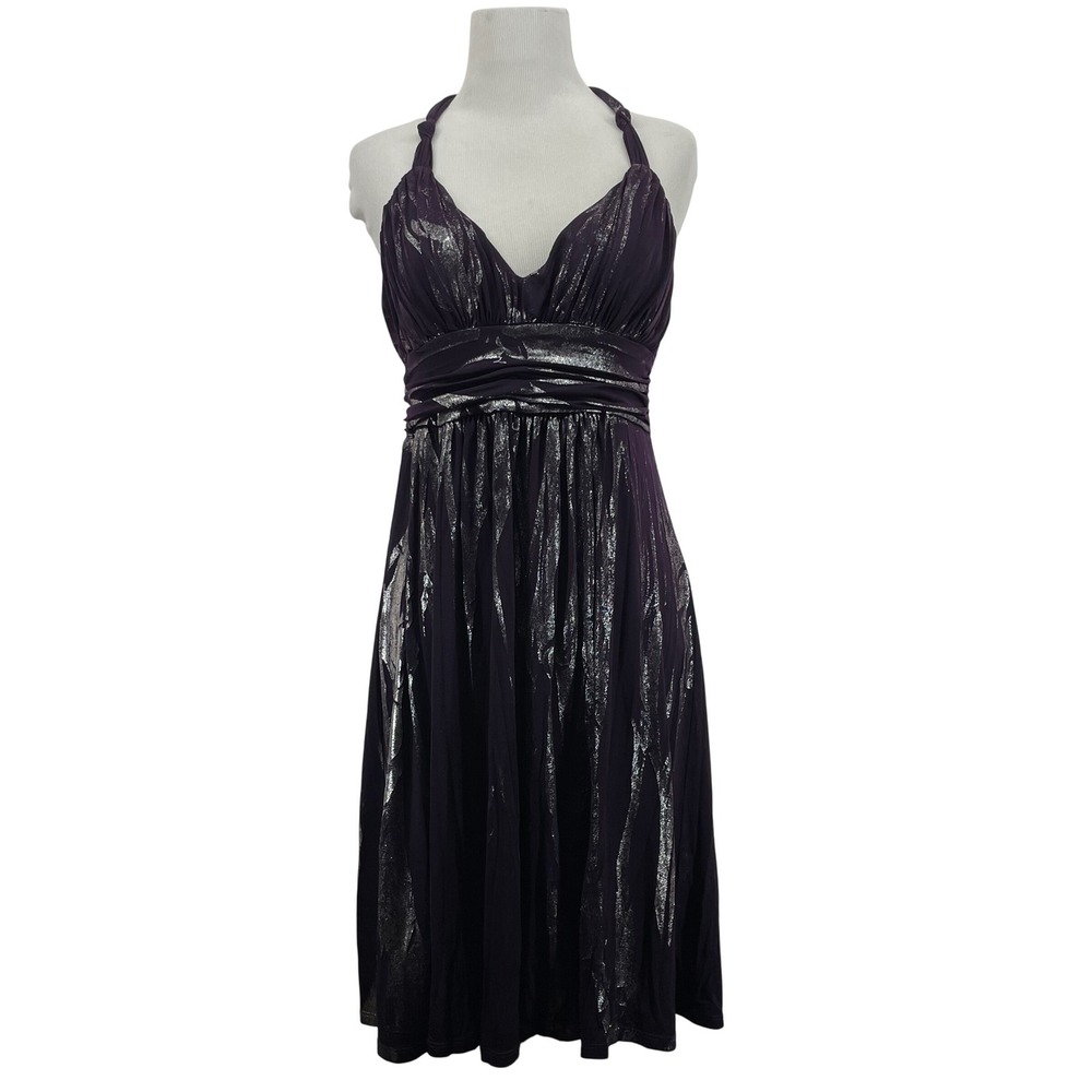 Unbranded Women Halter Dress Purple Silver Metallic‎ Foil Cocktail Party